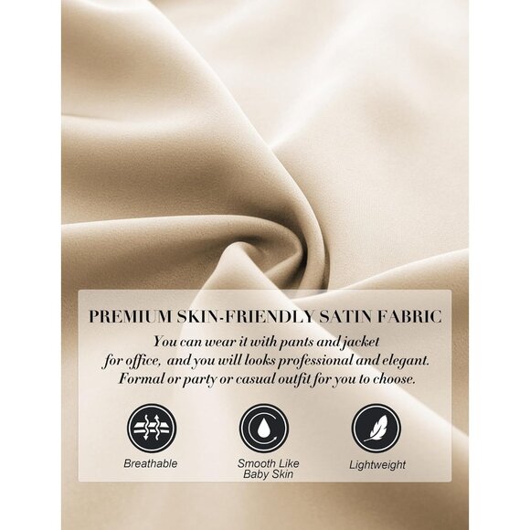 Chic Long Sleeve Satin Silk Top for Women - Elegant Hip-Length Blouse in Apricot - Picture 2 of 9